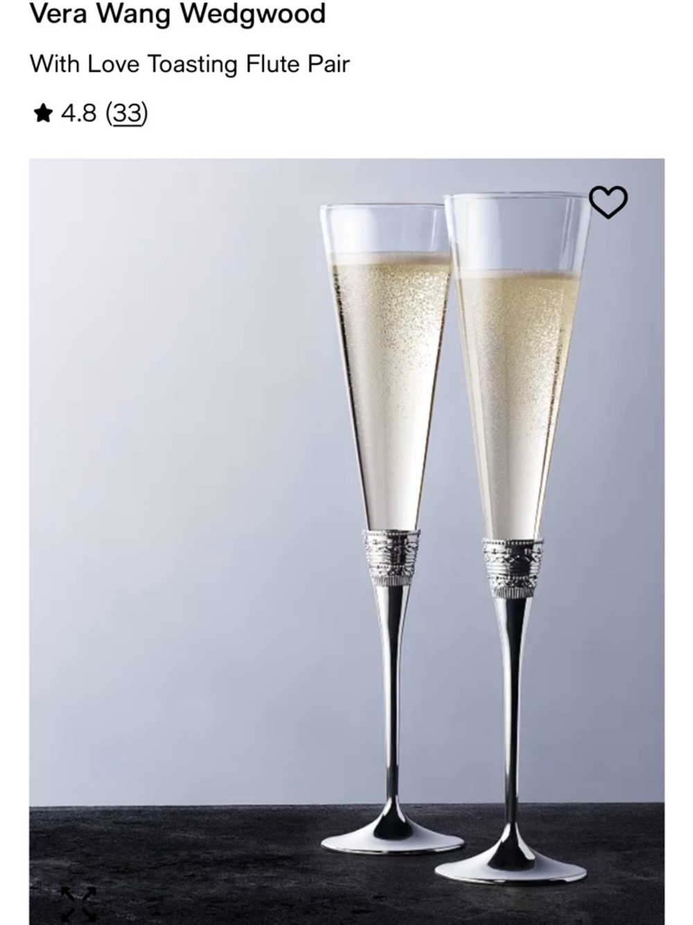 Vera Wang Silver and Clear Toasting Flute Pair - NWT